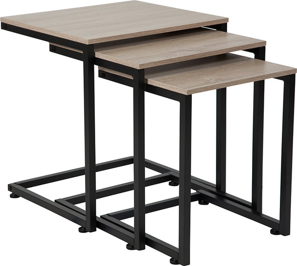 Midtown Collection Sonoma Oak Wood Grain Finish Nesting Tables with Black Metal Cantilever Base