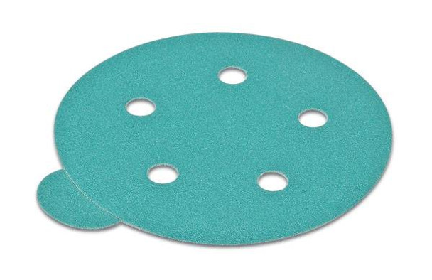 PSA disc, 5", 5 holes, aluminum oxide, 220 grit, filmbac with tabs, 100 per package