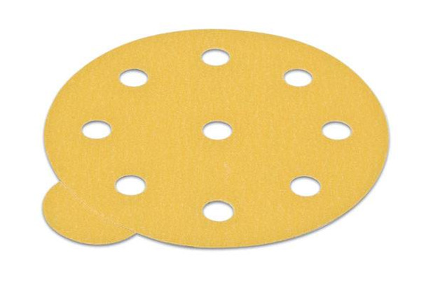 H&L disc, 6", 9 holes, aluminum oxide, gold, 80 grit, paper, 100 per package