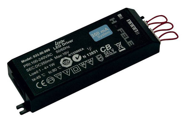 LOOX LED, 350MA Driver, 1-4 watts, 4 ports, plastic, black, 155 x 45 x 20mm