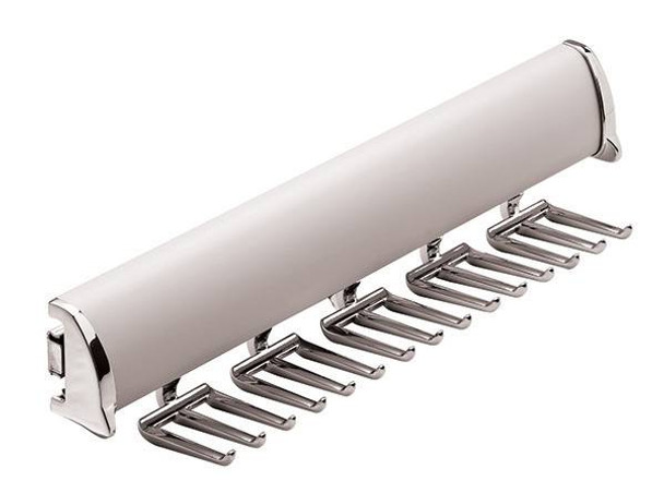 Synergy Elite Tie Rack, with full extension slide, aluminum with zinc hooks, matt aluminum with chrome, 13 7/8" length