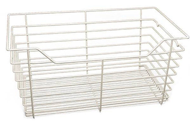 Closet Basket, steel, white, 12" depth x 17" width x 6" height, with white 12" slides
