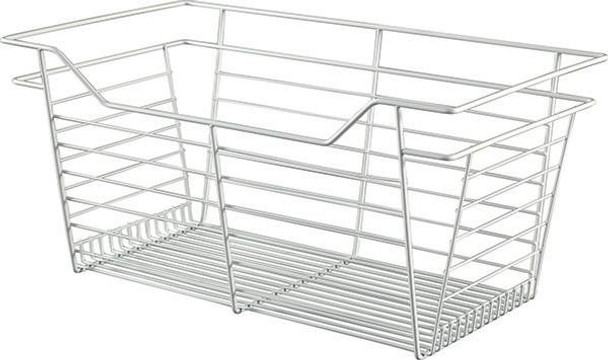 Closet Basket, steel, white, 14" depth x 23" width x 11" height, with white 14" slides