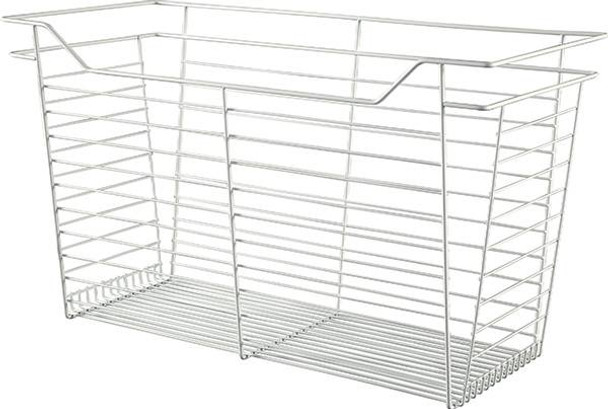 Closet Basket, steel, white, 14" depth x 29" width x 17" height, with white 14" slides