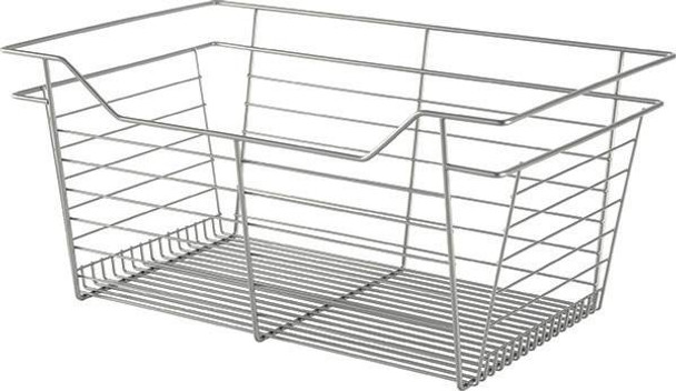 Closet Basket, steel, matt nickel, 16" depth x 23" width x 11" height, with nickel plated 16" slides