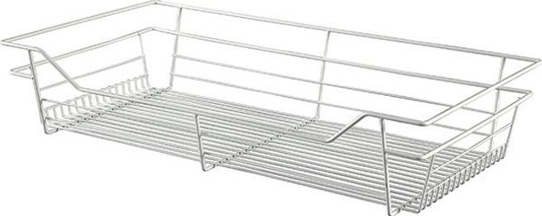 Closet Basket, steel, white, 16" depth x 29" width x 6" height, with white 16" slides