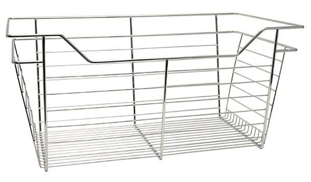 Closet Basket, steel, chrome, 12" depth x 23" width x 11" height, with zinc plated 12" slides