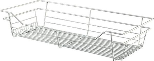 Closet Basket, steel, white, 14" depth x 29" width x 6" height, with white 14" slides