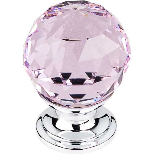 1-1/8" Dia. Crystal Knob w/ Polished Chrome Base - Pink Crystal/Polished Chrome