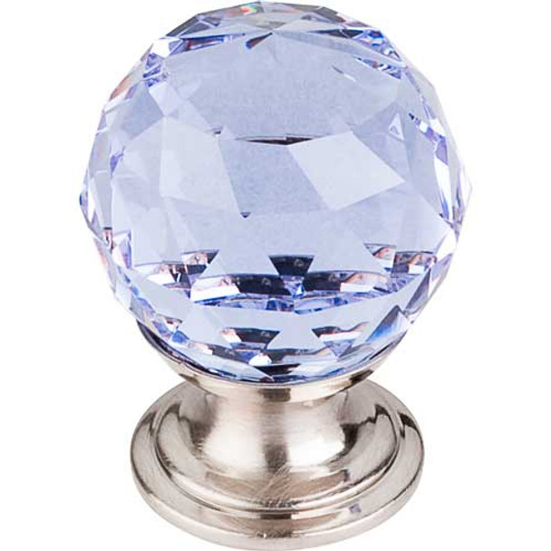 1-1/8" Dia. Crystal Knob w/ Brushed Satin Nickel Base - Light Blue Crystal/Brushed Satin Nickel