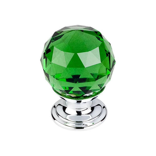 1-1/8" Dia. Crystal Knob w/ Polished Chrome Base - Green Crystal/Polished Chrome