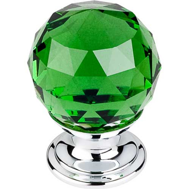 1-1/8" Dia. Crystal Knob w/ Polished Chrome Base - Green Crystal/Polished Chrome