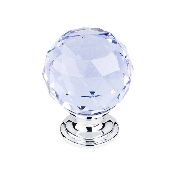 1-3/8" Dia. Crystal Knob w/ Polished Chrome Base - Light Blue Crystal/Polished Chrome