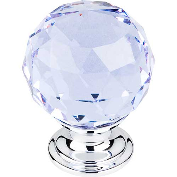 1-3/8" Dia. Crystal Knob w/ Polished Chrome Base - Light Blue Crystal/Polished Chrome