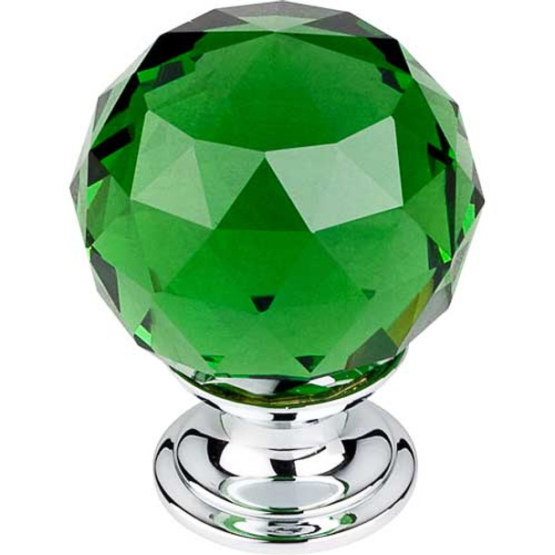 1-3/8" Dia. Crystal Knob w/ Polished Chrome Base - Green Crystal/Polished Chrome