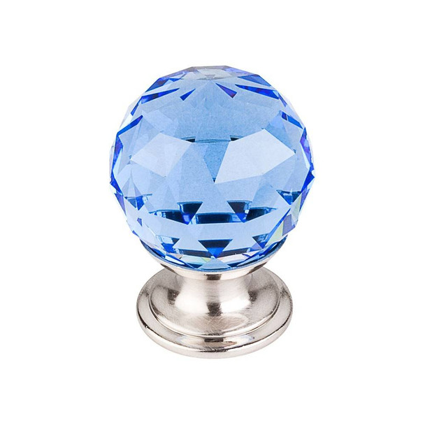 1-1/8" Dia. Crystal Knob w/ Brushed Satin Nickel Base - Blue Crystal/Brushed Satin Nickel