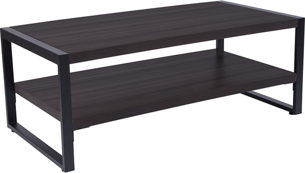 Thompson Collection Charcoal Wood Grain Finish Coffee Table with Black Metal Frame