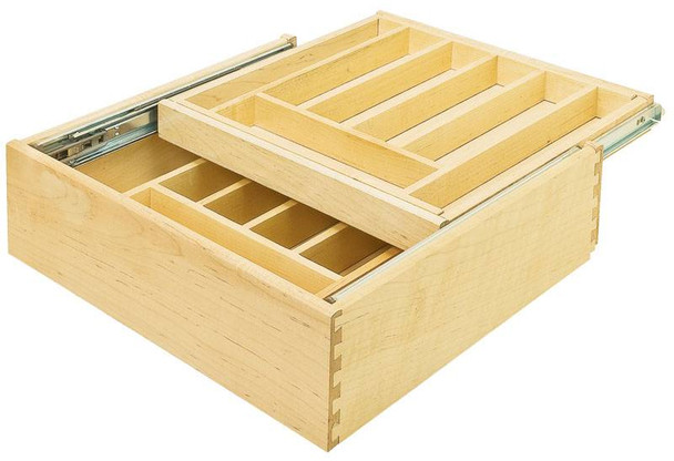 Double Cutlery Drawer, baltic birch wood, solid maple silverware dividers, 292x533x106mm