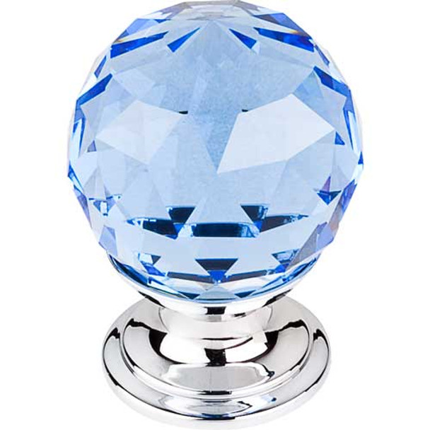 1-1/8" Dia. Crystal Knob w/ Polished Chrome Base - Blue Crystal/Polished Chrome