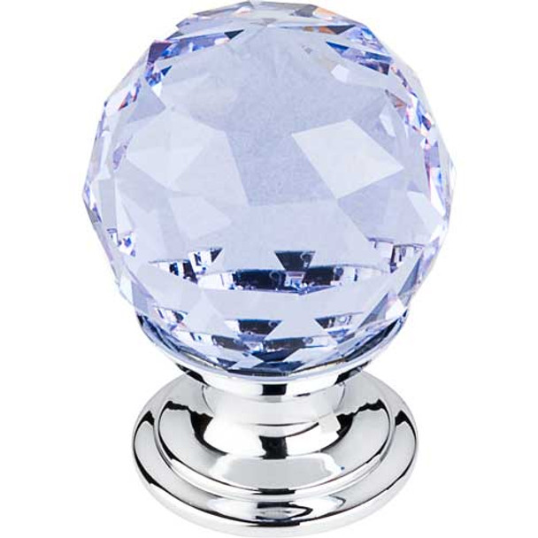 1-1/8" Dia. Crystal Knob w/ Polished Chrome Base - Light Blue Crystal/Polished Chrome