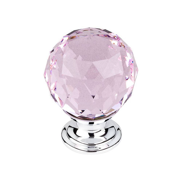 1-3/8" Dia. Crystal Knob w/ Polished Chrome Base - Pink Crystal /Polished Chrome