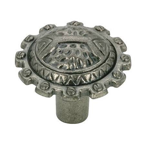 32mm Dia. Ornate Country Style Collection Gear Round Knob - Pewter