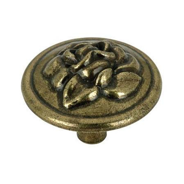 32mm Dia. Ornate Country Style Collection Floral Round Knob - Antique English