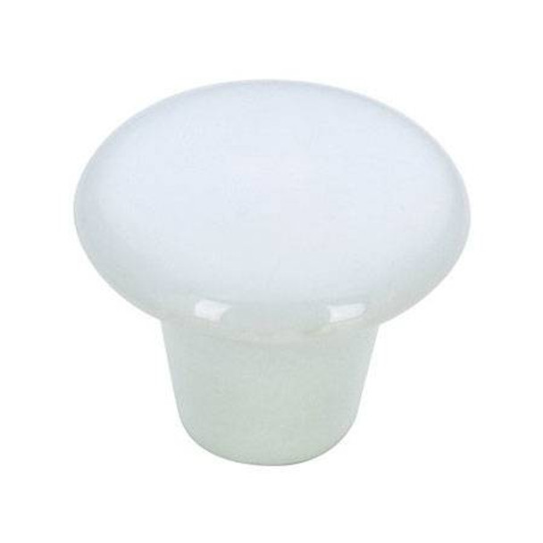 1-1/4" Dia. Country Expression Style Plain Ceramic Round Knob - White