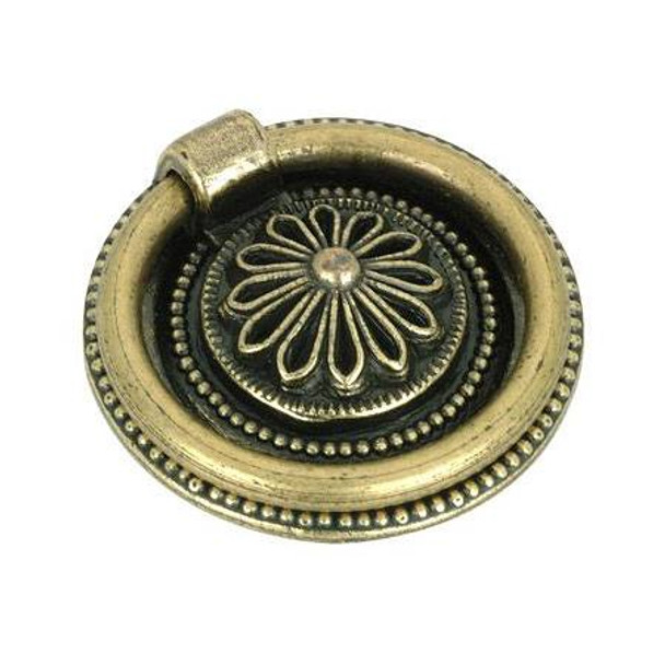 38mm Dia. Round Village Ring Pull With Backplate - Antique English