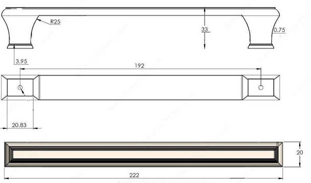 192mm CTC Classic Flat Top Tapered Base Rectangular Pull - Nickel