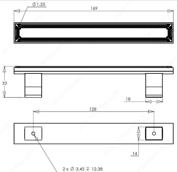 128mm CTC Classic Flat Top Rectangular Base Bench Pull - Nickel