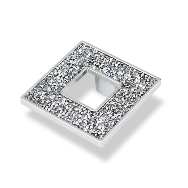 2-1/2" Square Swarovski Crystal Knob With Hole - Chrome