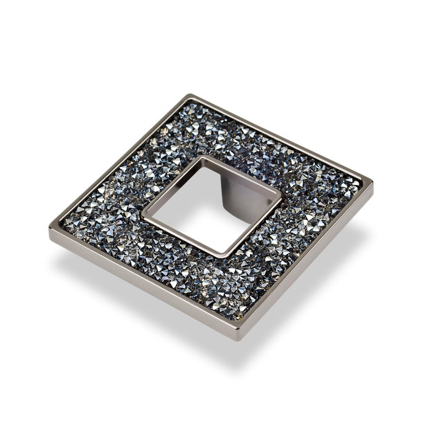 2-1/2" Square Swarovski Crystal Knob With Hole - Black Nickel