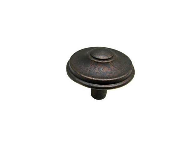 33mm Dia. Inspiration Art Deco Brass Round Knob - Spotted Bronze