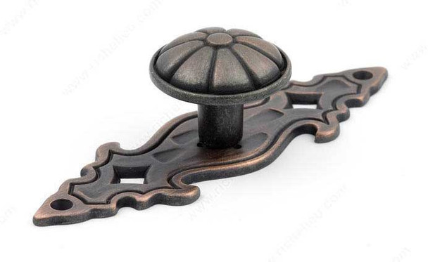 25mm Dia. Country Style Collection Round Melon Knob With Backplate - Oil Rubbed Bronze