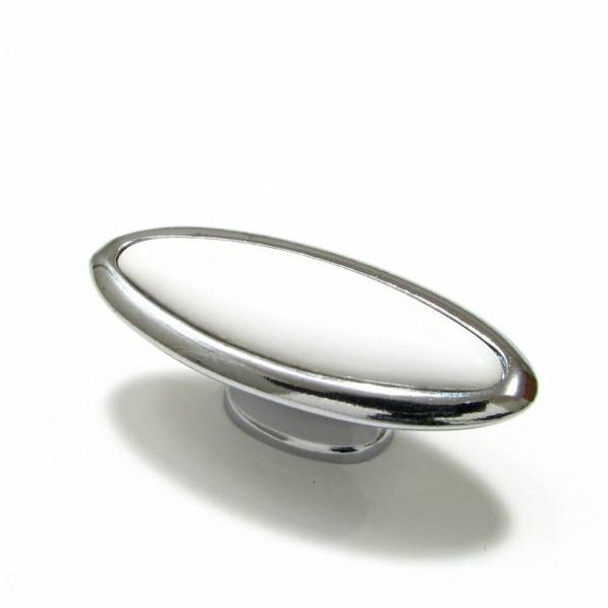 60mm Country Expression Oval T-Knob - White with Chrome Base