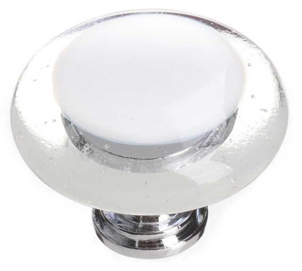 1-1/4" Dia. Reflective White Round Knob - Satin Nickel