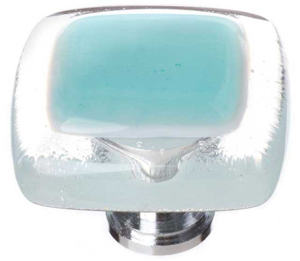 1-1/4" Square Reflective Aqua Knob - Satin Nickel