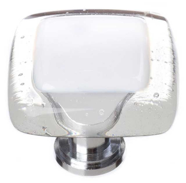 1-1/4" Square Reflective White Knob - Satin Nickel