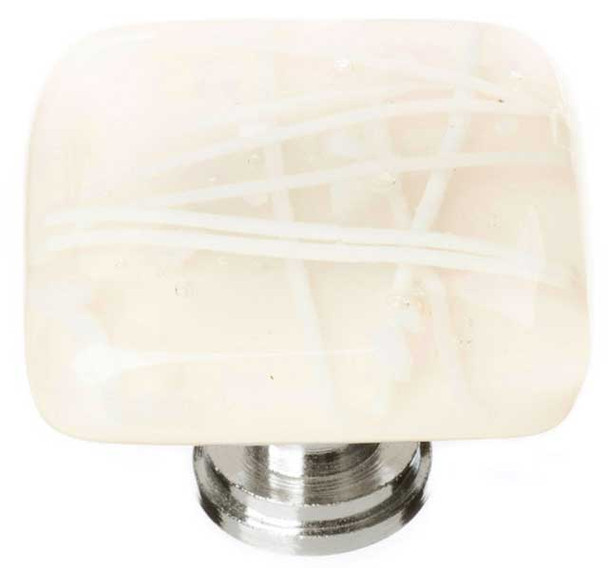 1-1/4" Square Cirrus Vanilla & White Mardi Gras Knob - Satin Nickel