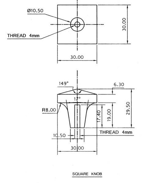 30mm Square Country Style Solid Bronze Knob - Pewter Bronze