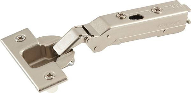 Grass Tiomos Hinge, 110 degree opening, full overlay, soft-close, dowel, steel, nickel-plated, 22mm