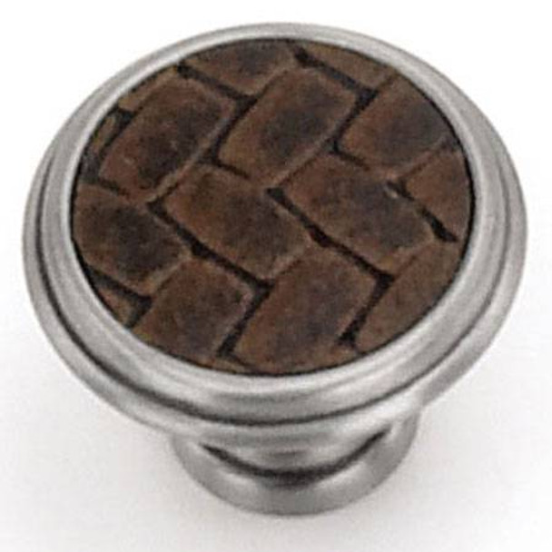 1-1/8" Dia. Round Churchill Knob - Satin Nickel / Brown