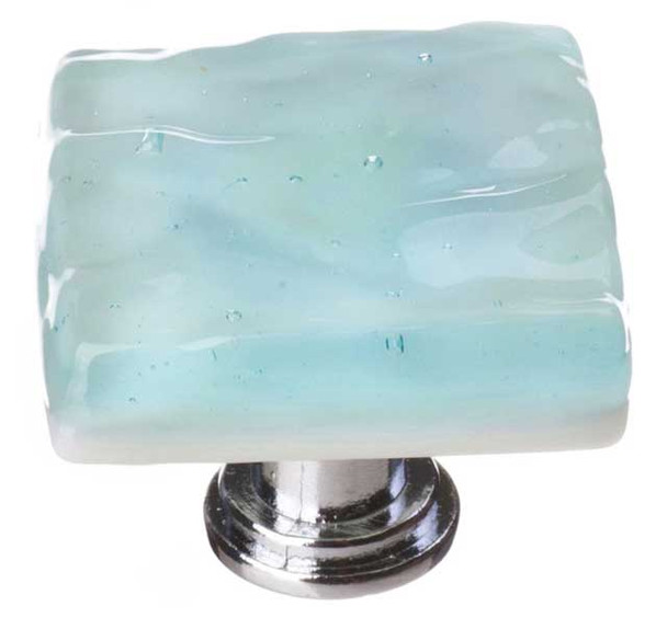 1-1/4" Square Glacier Light Aqua Knob - Polished Chrome