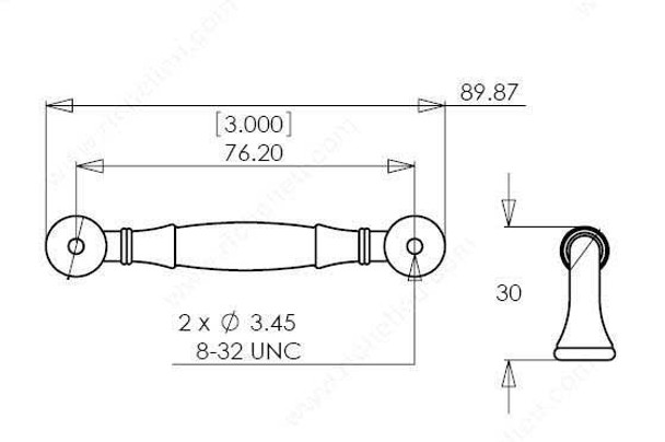 3" CTC Classic Wider Base Rounded Pull - Brushed Nickel