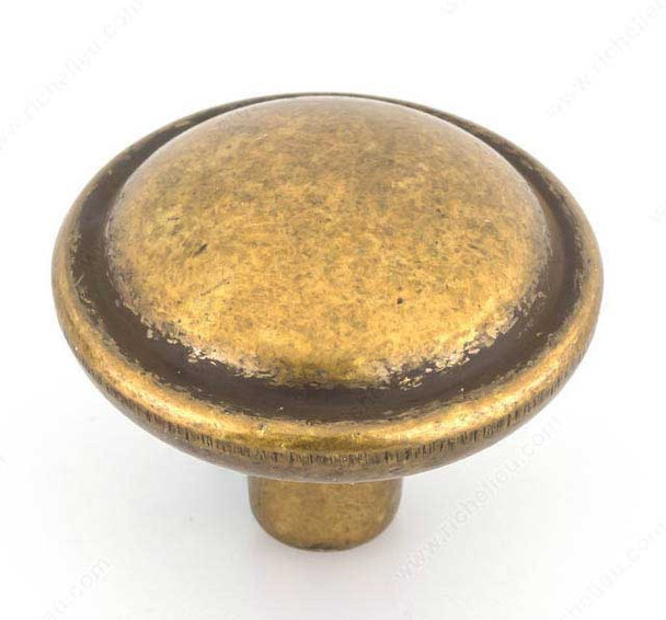 1-1/8" Dia. Country Style Collection Round Ring Knob - Burnished Brass