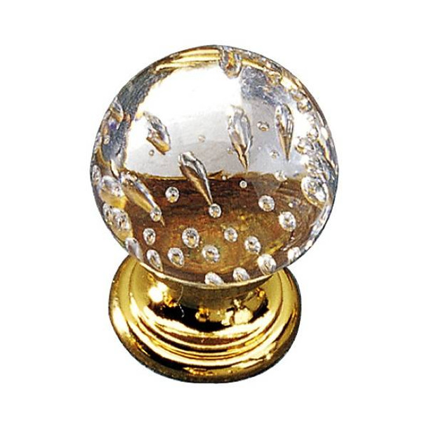 25mm Dia. Murano Globe Round Knob - Bubble Glass with Gold Base
