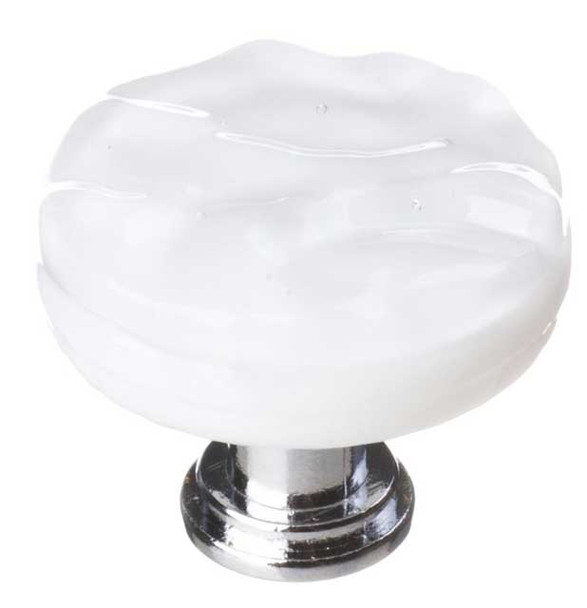 1-1/4" Dia. Glacier White Round Knob - Satin Nickel