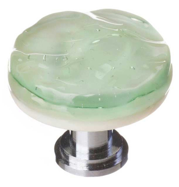 1-1/4" Dia. Glacier Spruce Green Round Knob - Polished Chrome