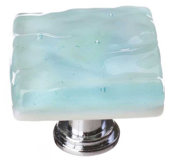 1-1/4" Square Glacier Light Aqua Knob - Satin Nickel